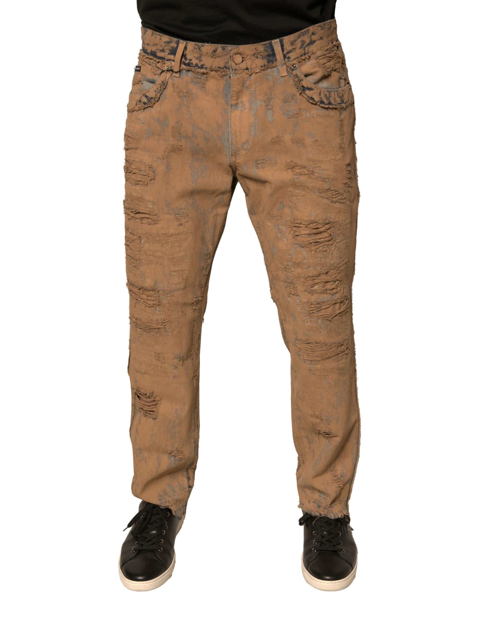 Braune Skinny-Jeans aus zerfetzter Baumwolle