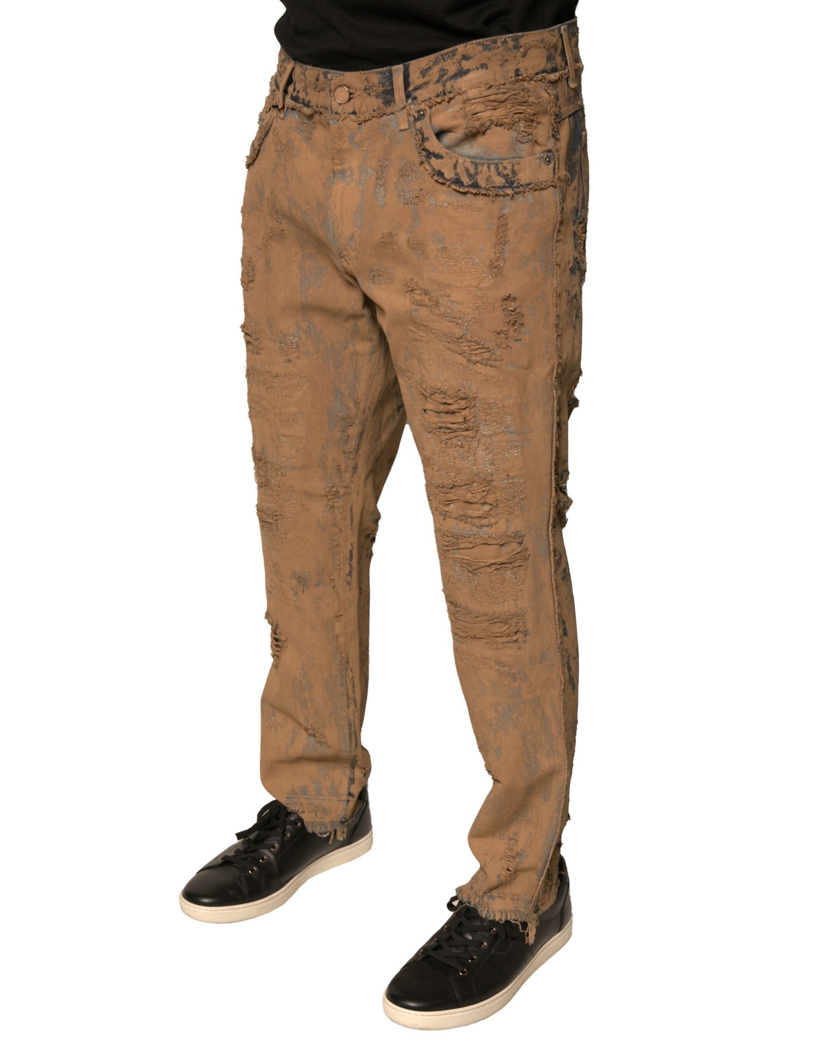 Braune Skinny-Jeans aus zerfetzter Baumwolle