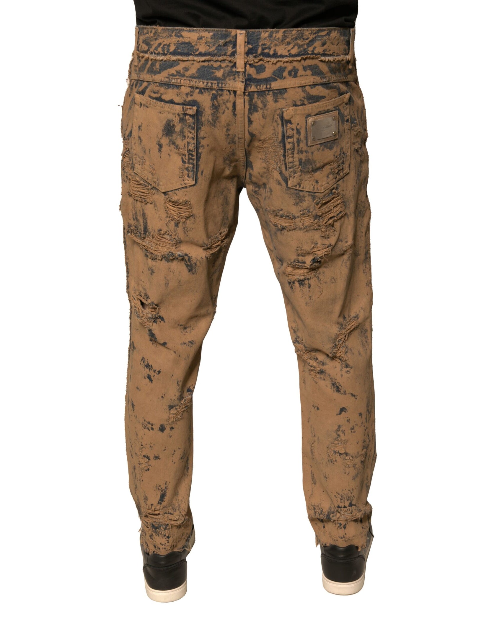 Braune Skinny-Jeans aus zerfetzter Baumwolle