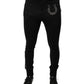 Schwarze Slim Fit-Hose aus Wolle mit Hufeisenverzierung