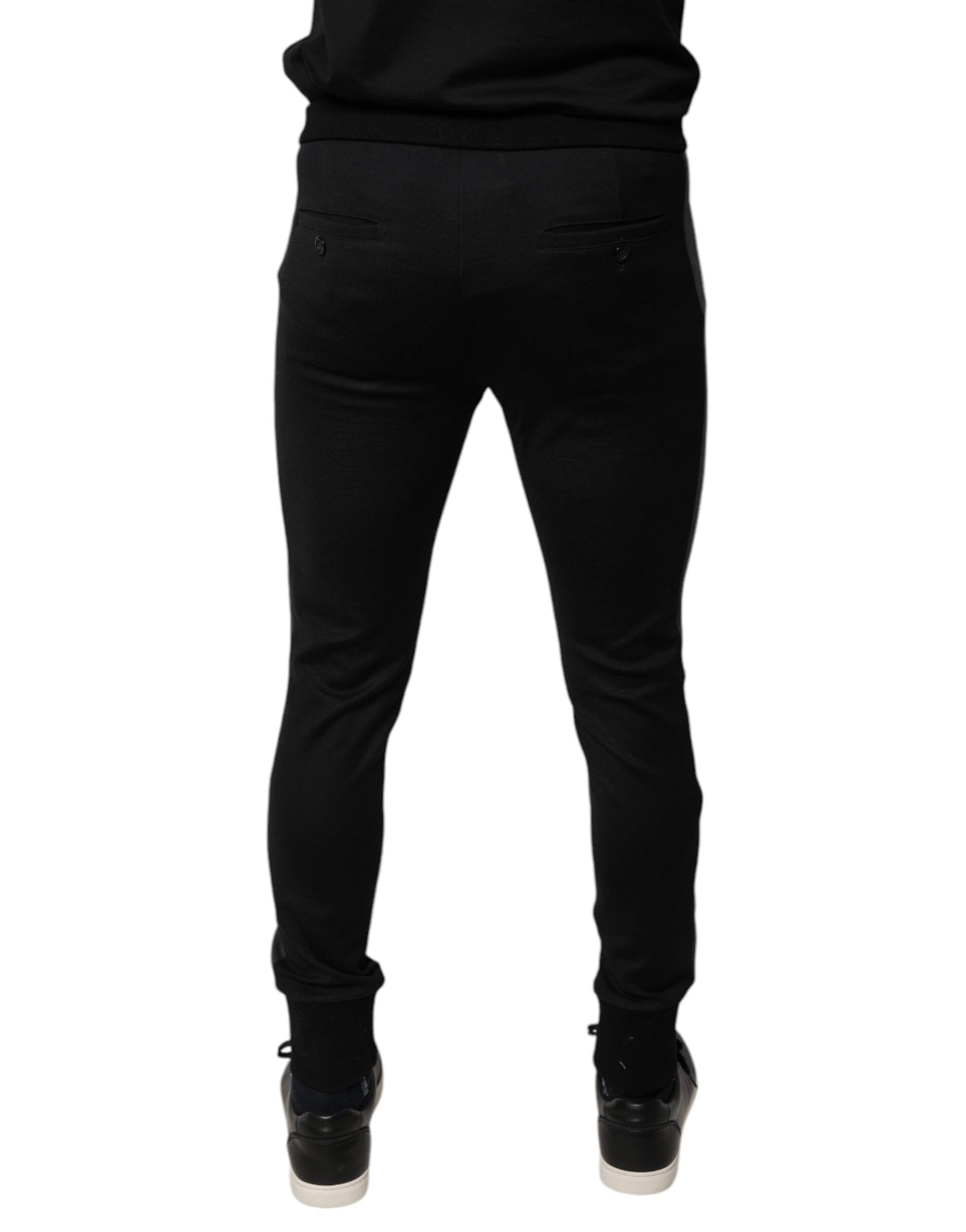 Schwarze Slim Fit-Hose aus Wolle mit Hufeisenverzierung