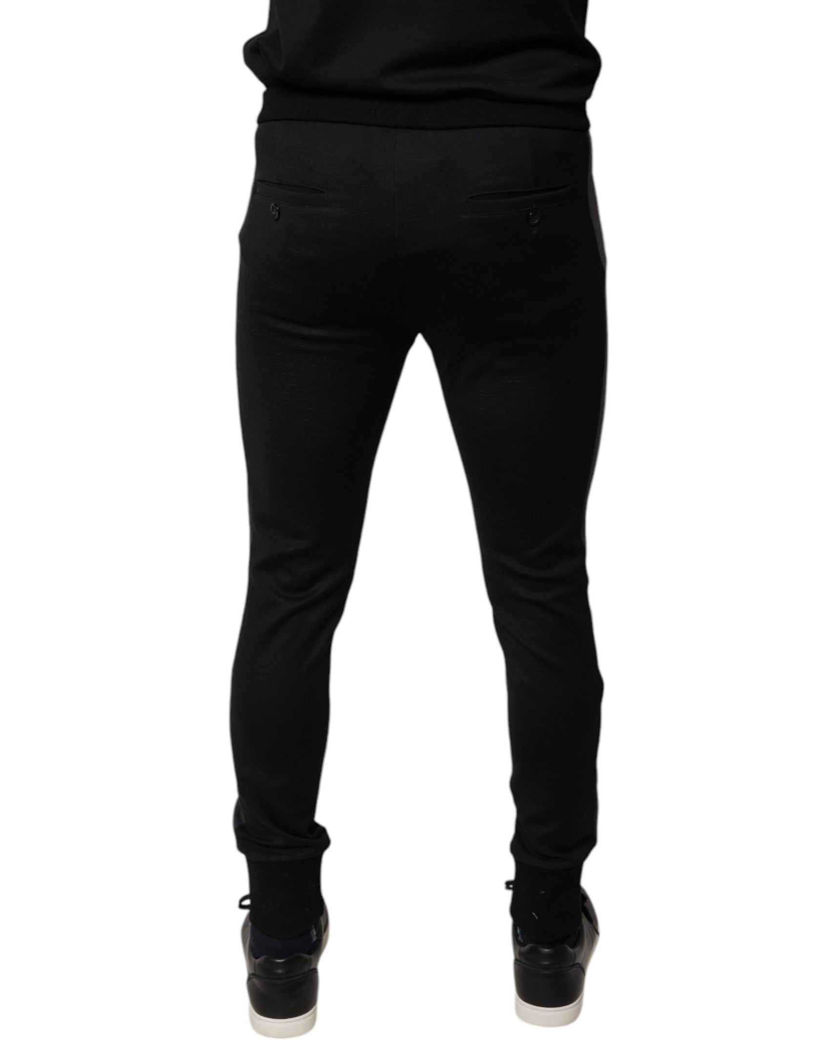 Schwarze Slim Fit-Hose aus Wolle mit Hufeisenverzierung
