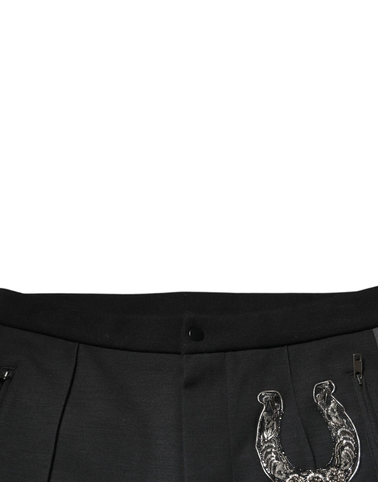 Schwarze Slim Fit-Hose aus Wolle mit Hufeisenverzierung