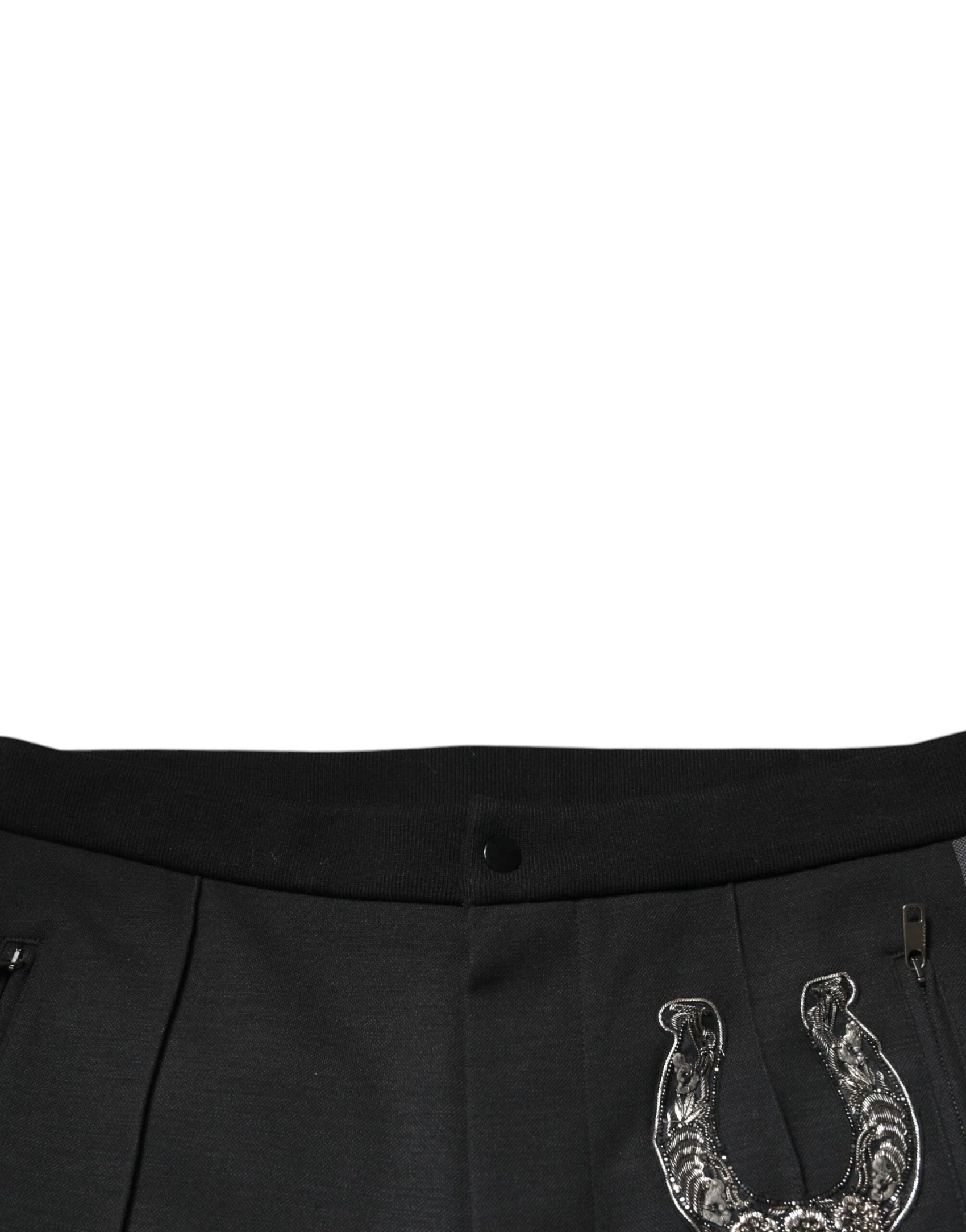 Schwarze Slim Fit-Hose aus Wolle mit Hufeisenverzierung