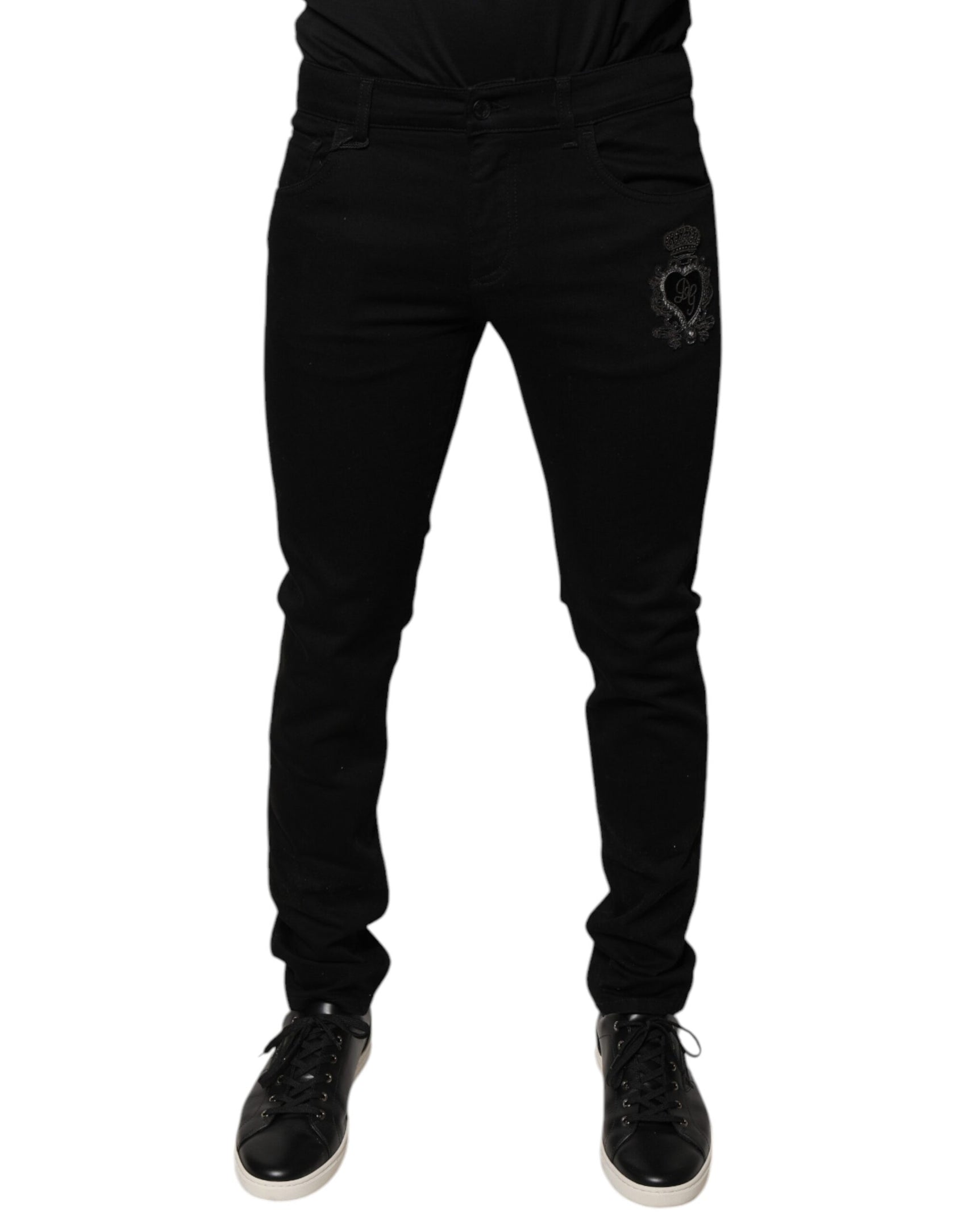 Schwarze Skinny-Jeans aus Baumwolle mit DG Crown-Logo