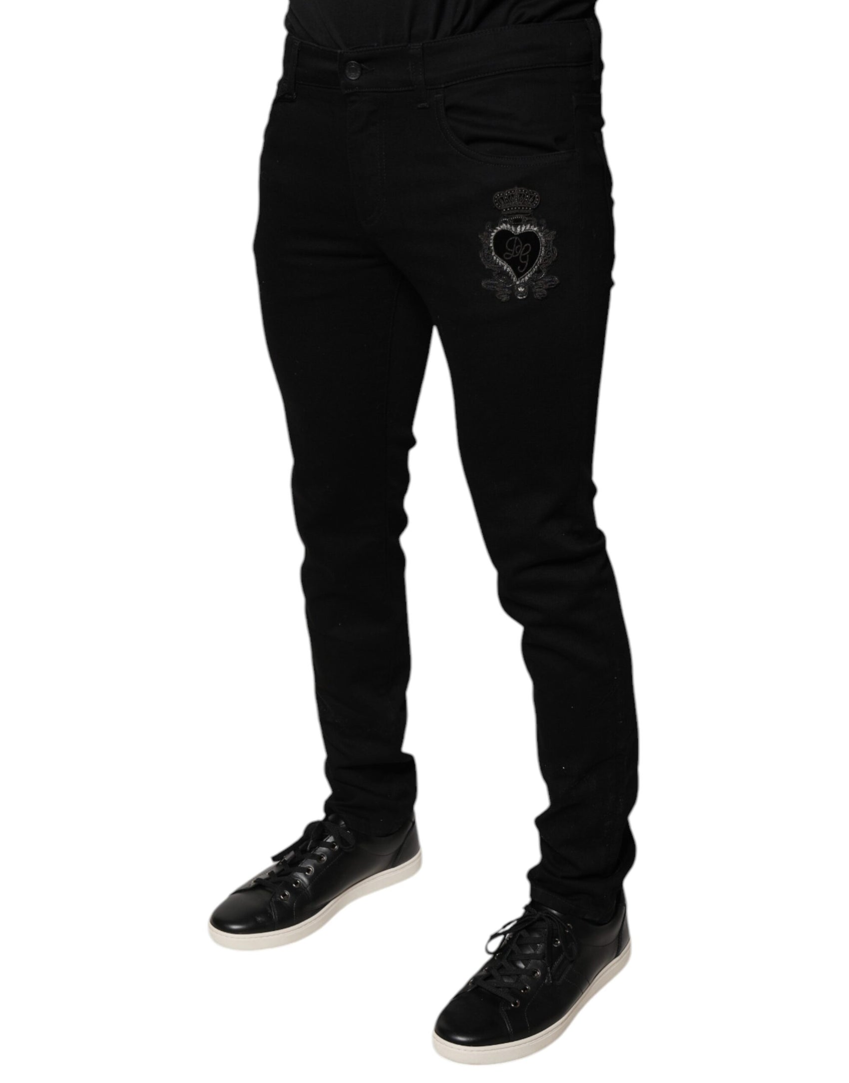 Schwarze Skinny-Jeans aus Baumwolle mit DG Crown-Logo