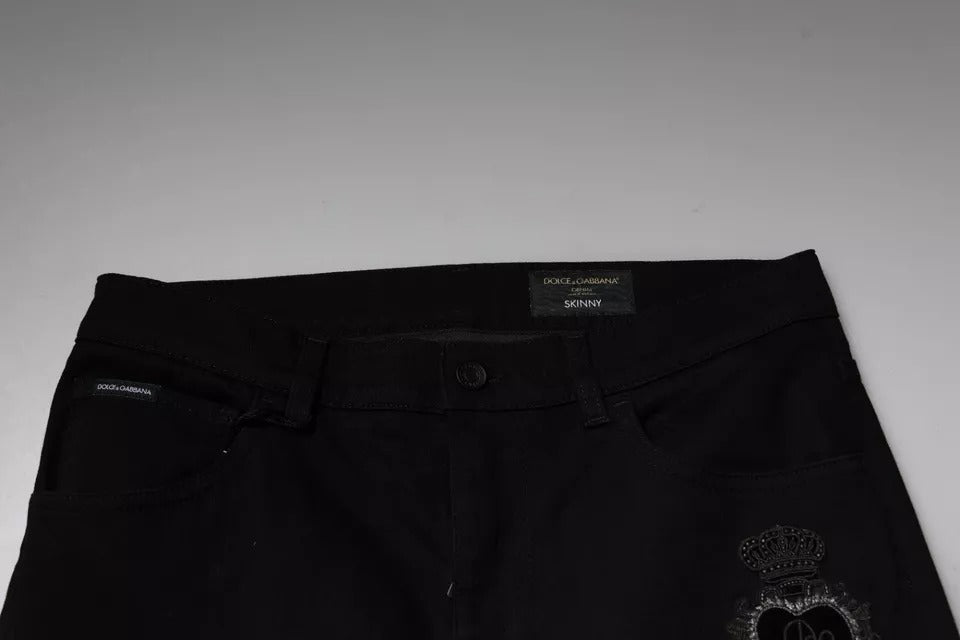 Schwarze Skinny-Jeans aus Baumwolle mit DG Crown-Logo