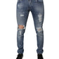 Blaue Skinny-Jeans aus zerfetztem Baumwollstretch