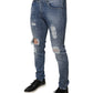 Blaue Skinny-Jeans aus zerfetztem Baumwollstretch