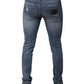 Blaue Skinny-Jeans aus zerfetztem Baumwollstretch