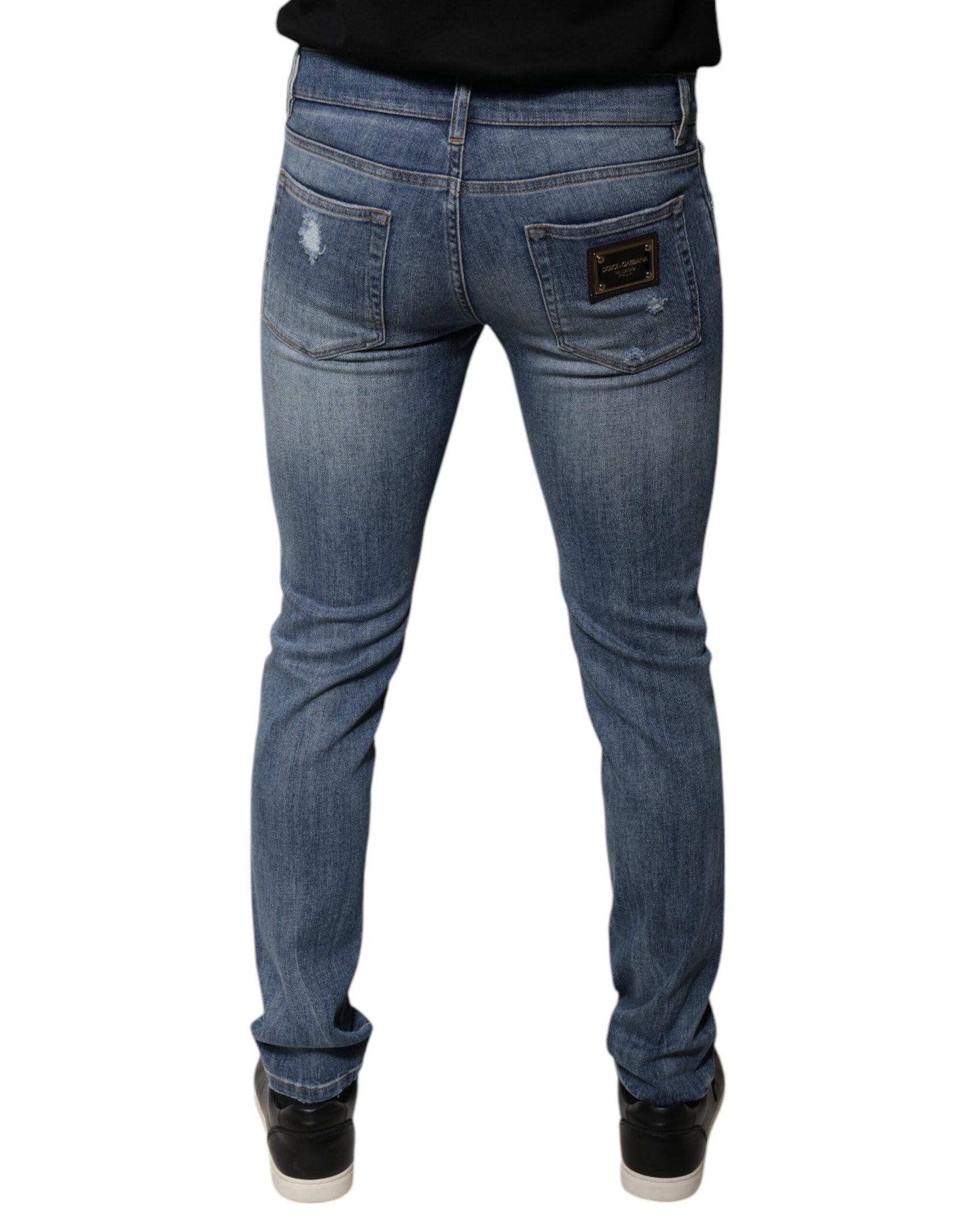 Blaue Skinny-Jeans aus zerfetztem Baumwollstretch
