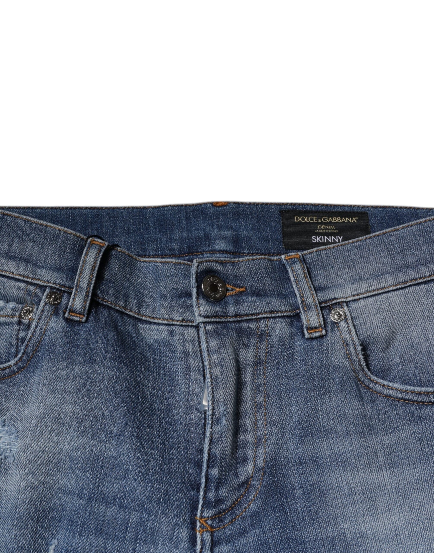 Blaue Skinny-Jeans aus zerfetztem Baumwollstretch