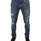 Blaue Skinny-Jeans aus zerfetztem Baumwollstretch