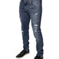 Blaue Skinny-Jeans aus zerfetztem Baumwollstretch