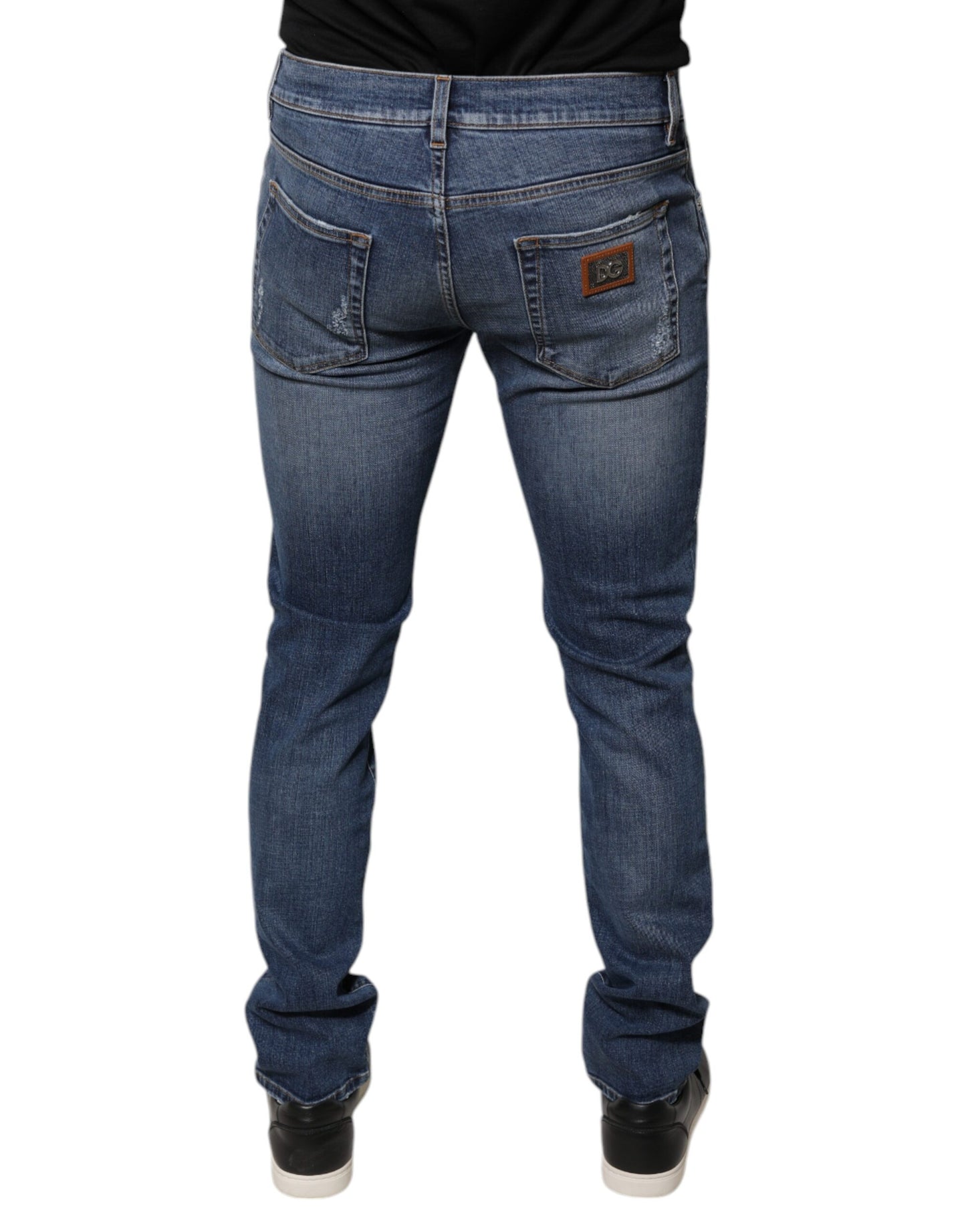 Blaue Skinny-Jeans aus zerfetztem Baumwollstretch