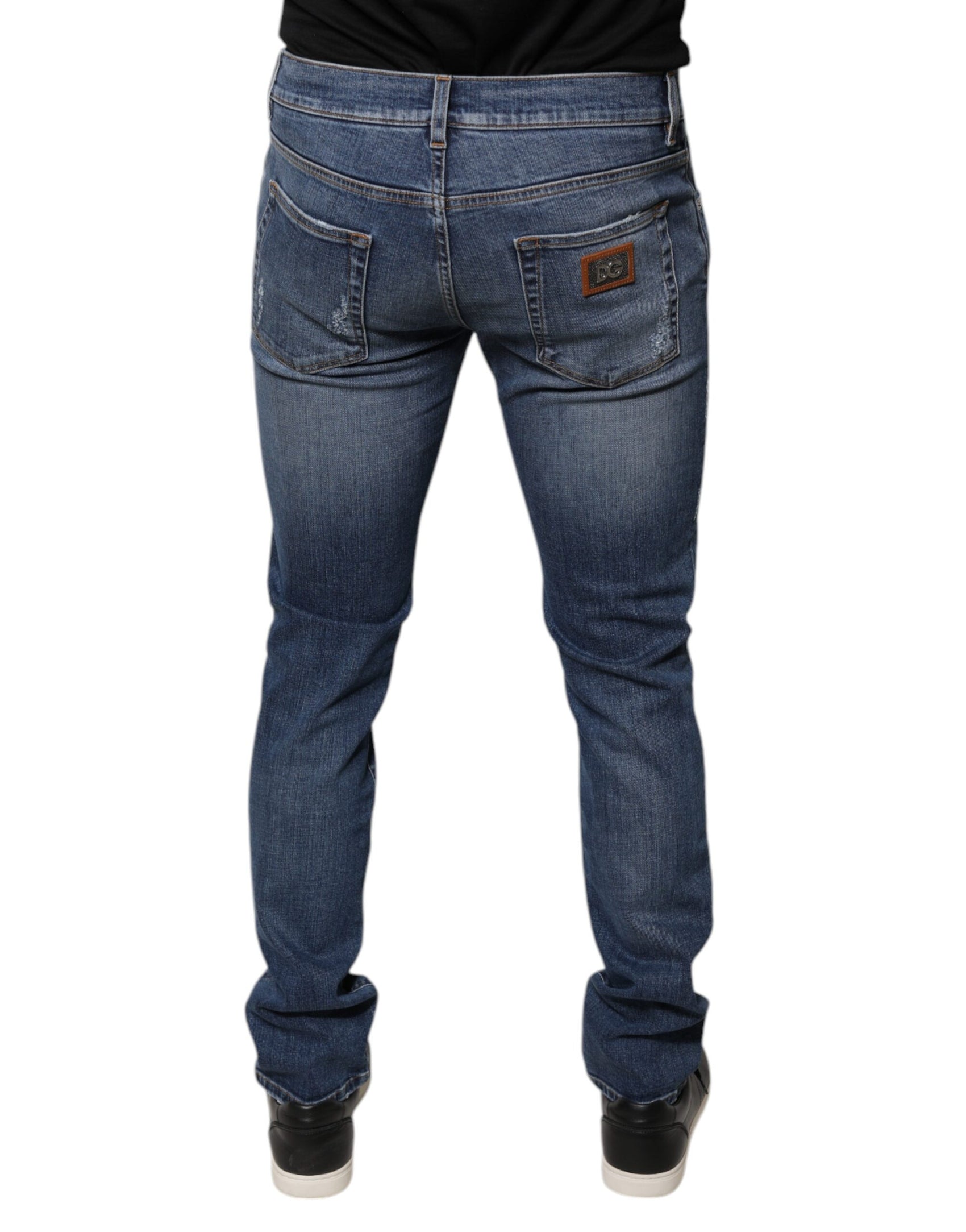 Blaue Skinny-Jeans aus zerfetztem Baumwollstretch