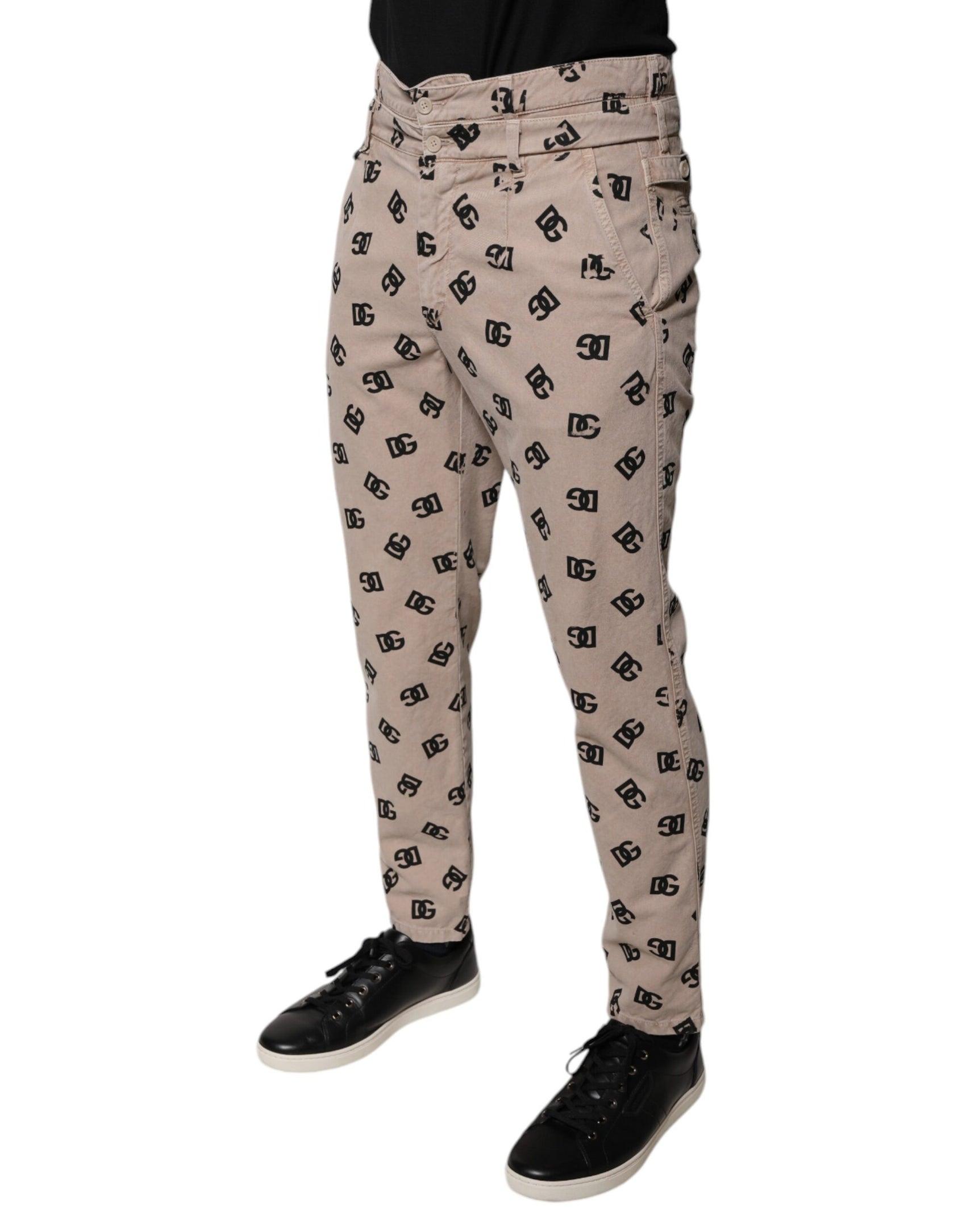 Beigefarbene Skinny-Jeans aus Baumwolldenim mit Logo