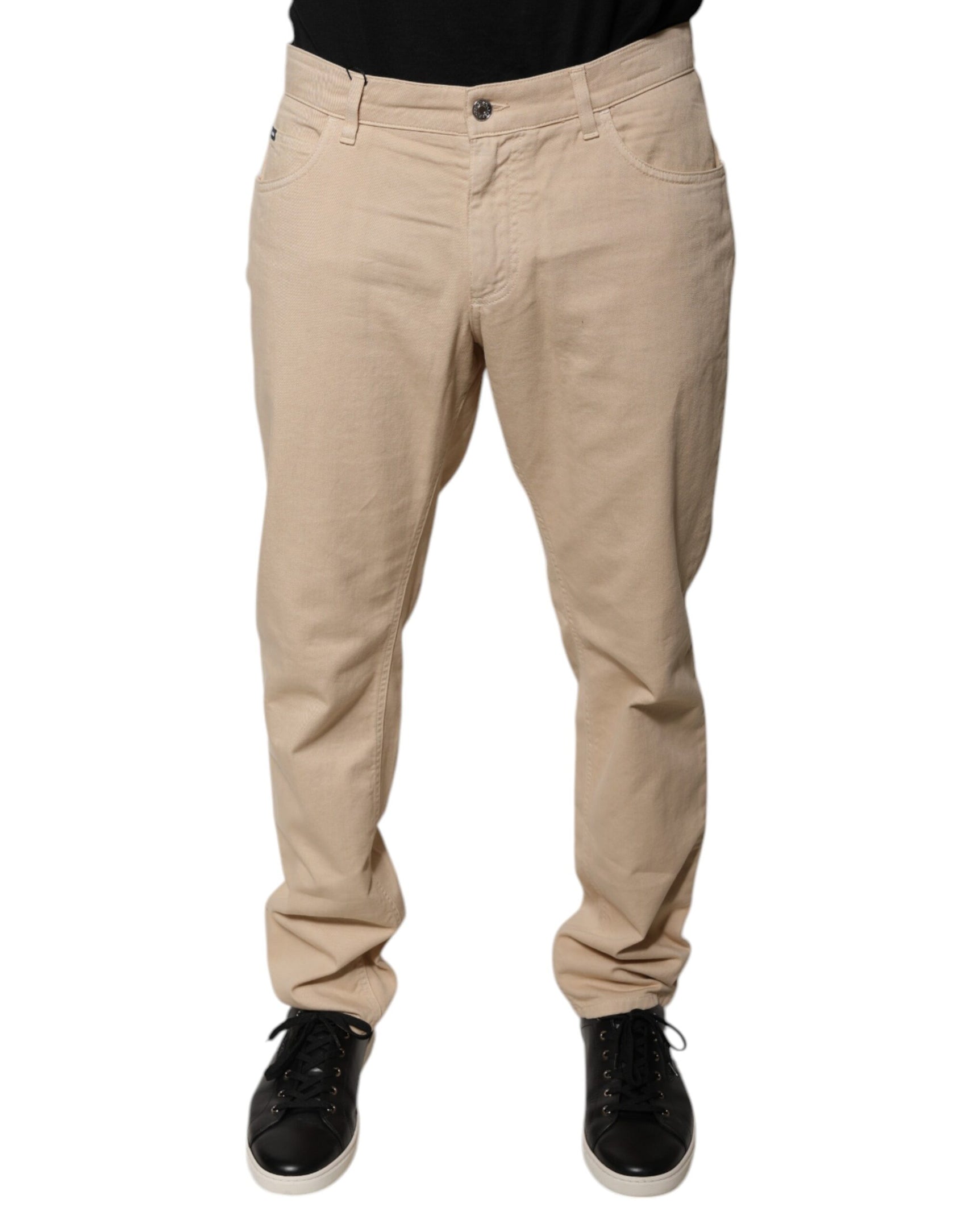 Beige Skinny-Jeans aus Baumwolle mit mittlerer Taille