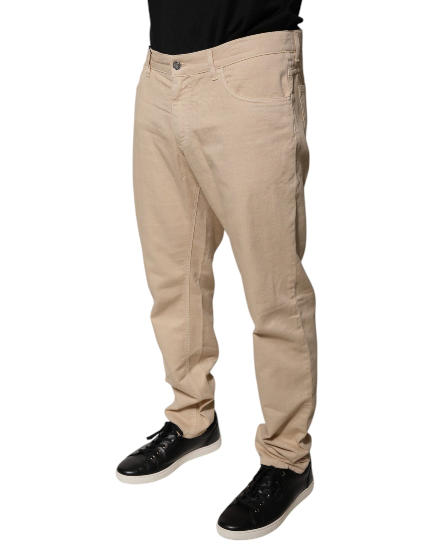Beige Skinny-Jeans aus Baumwolle mit mittlerer Taille