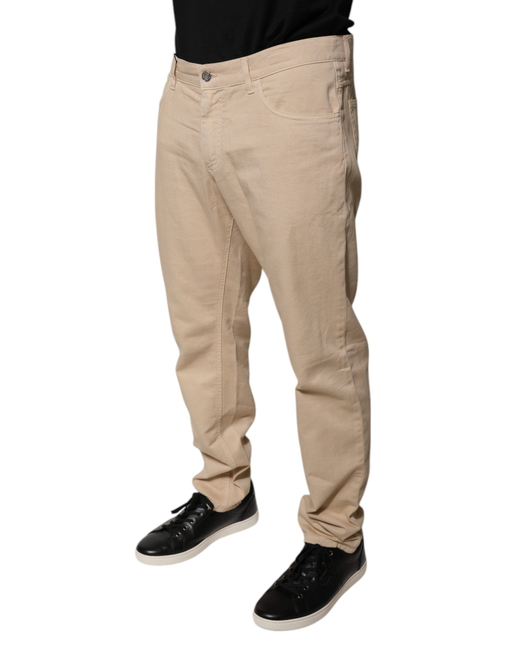Beige Skinny-Jeans aus Baumwolle mit mittlerer Taille