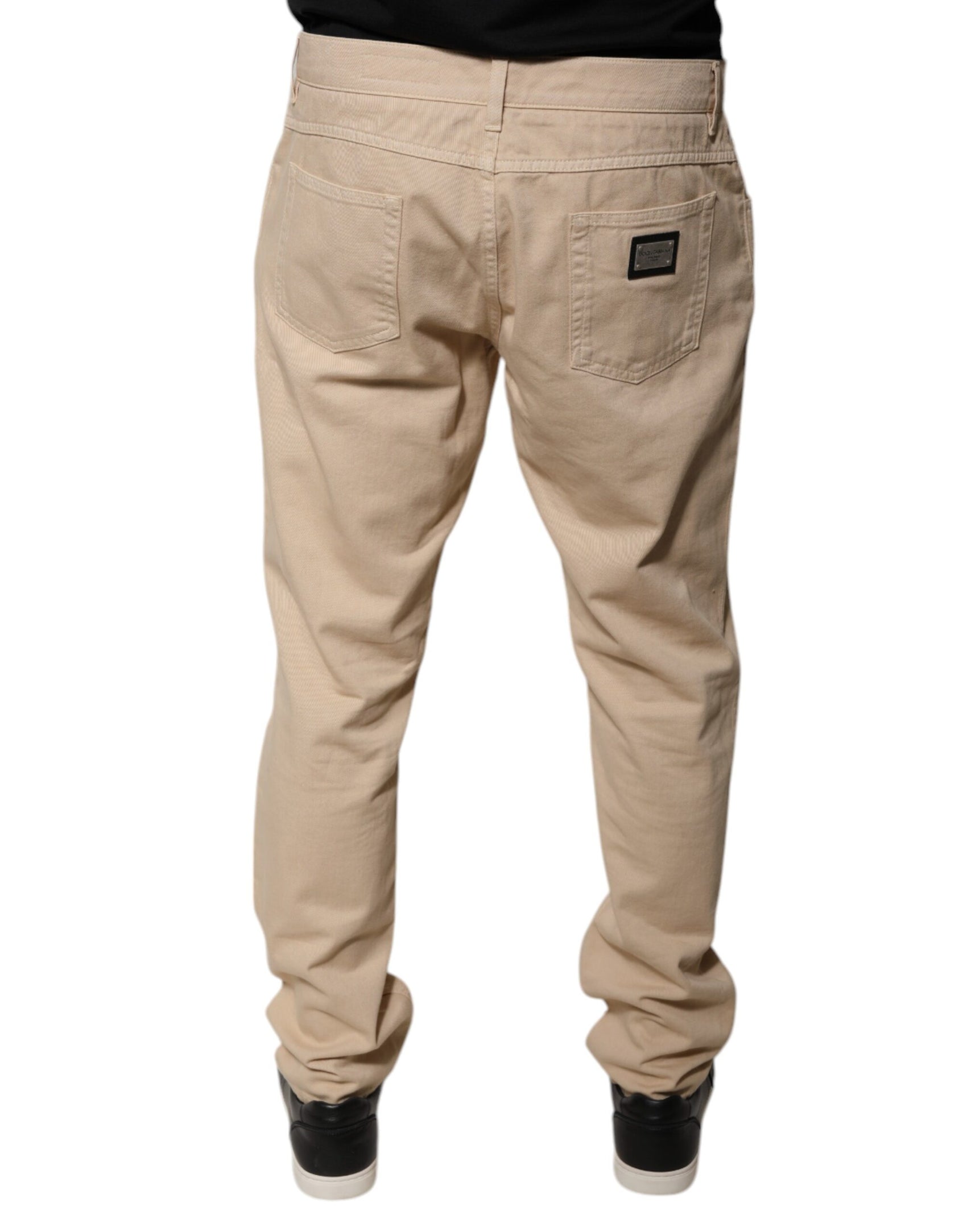 Beige Skinny-Jeans aus Baumwolle mit mittlerer Taille