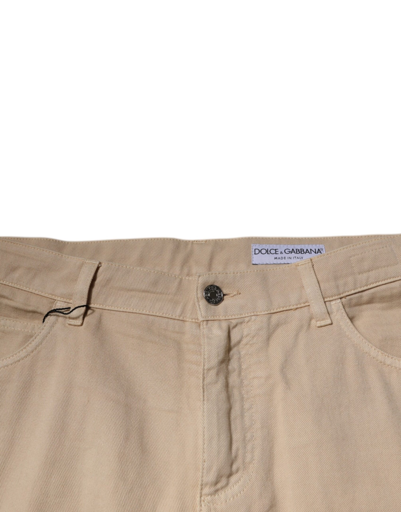 Beige Skinny-Jeans aus Baumwolle mit mittlerer Taille