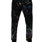 Schwarze Skinny-Jeans aus Baumwoll-Denim mit Farbspritzern