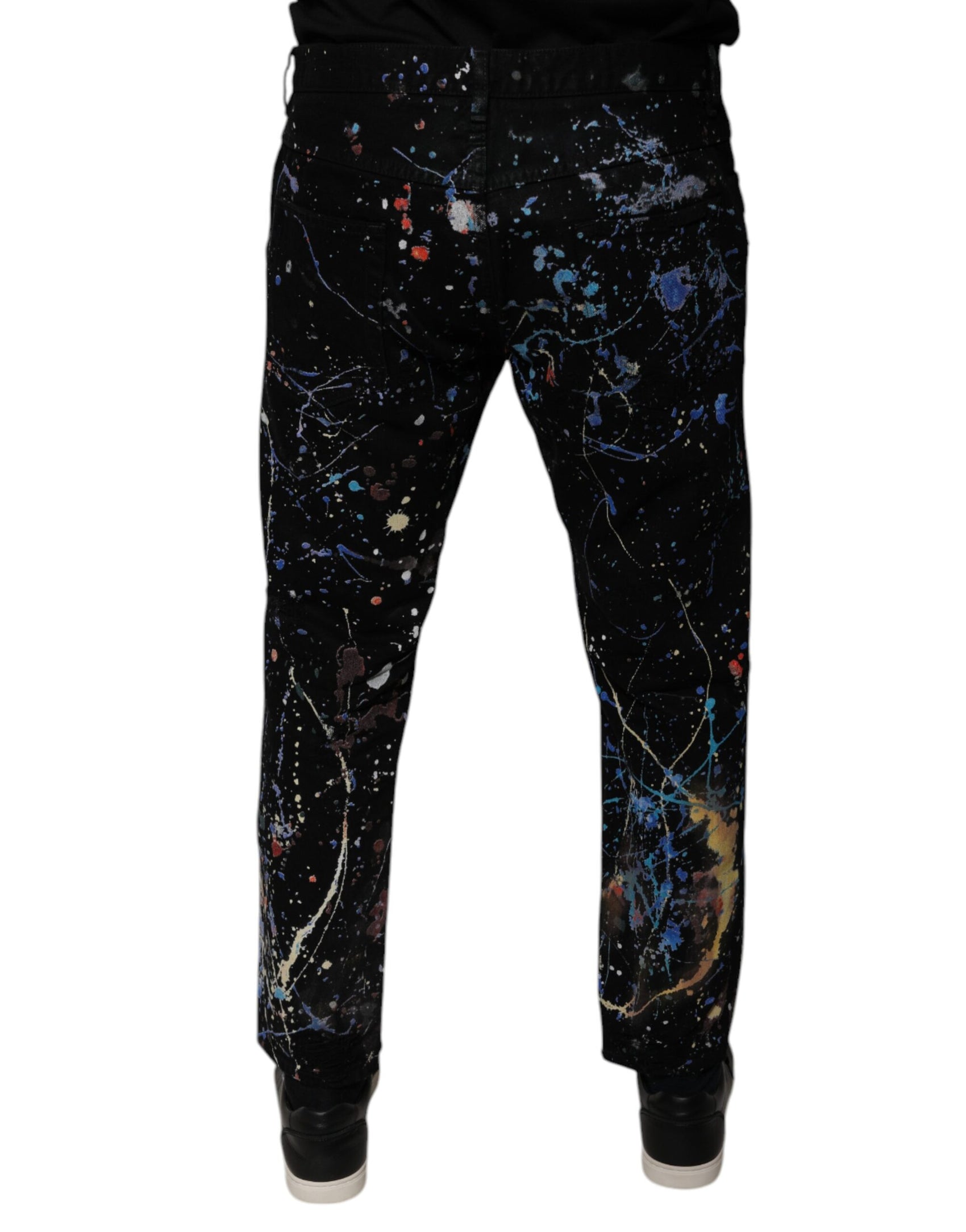 Schwarze Skinny-Jeans aus Baumwoll-Denim mit Farbspritzern