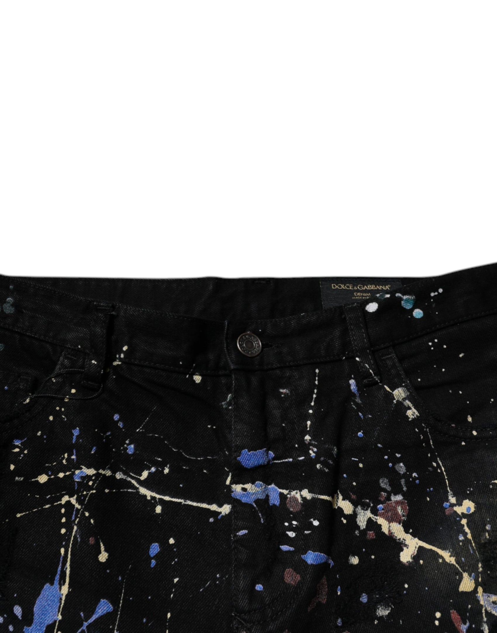 Schwarze Skinny-Jeans aus Baumwoll-Denim mit Farbspritzern