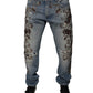 Hellblaue Skinny-Jeans mit Stickerei