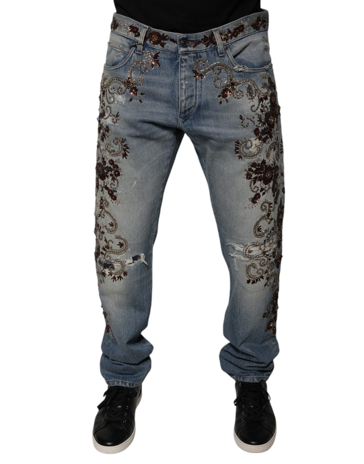 Hellblaue Skinny-Jeans mit Stickerei