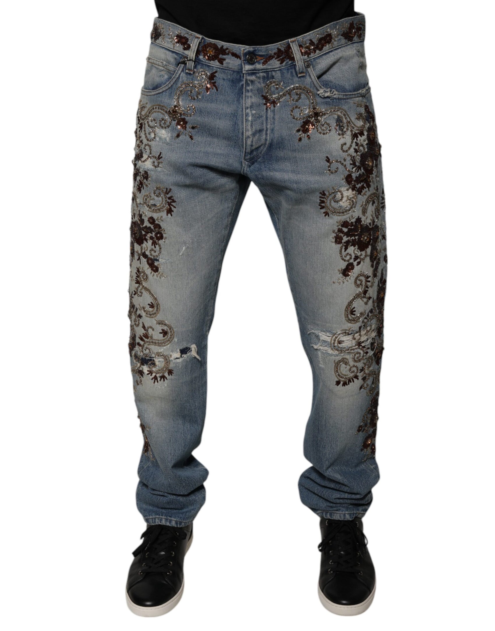 Hellblaue Skinny-Jeans mit Stickerei