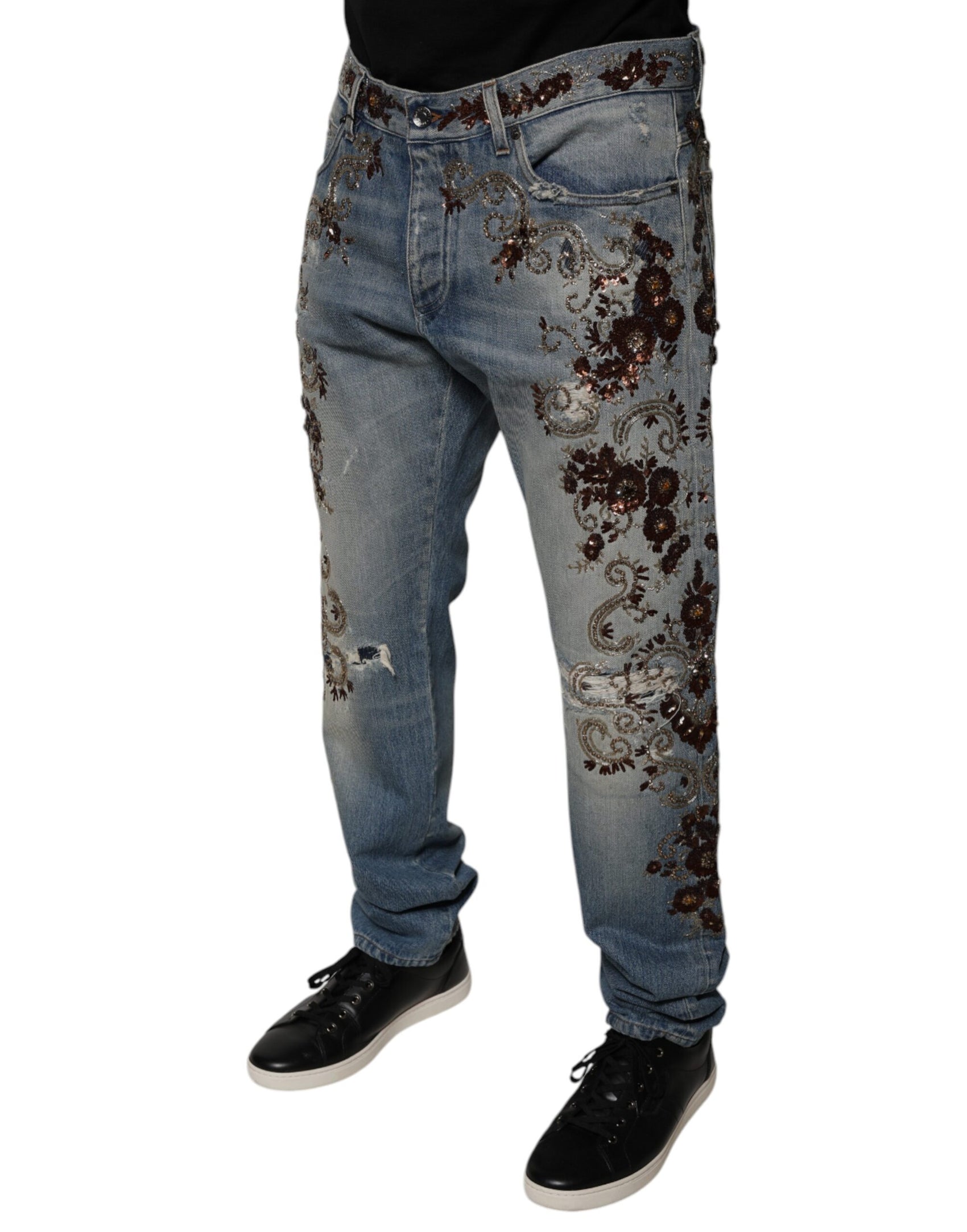 Hellblaue Skinny-Jeans mit Stickerei