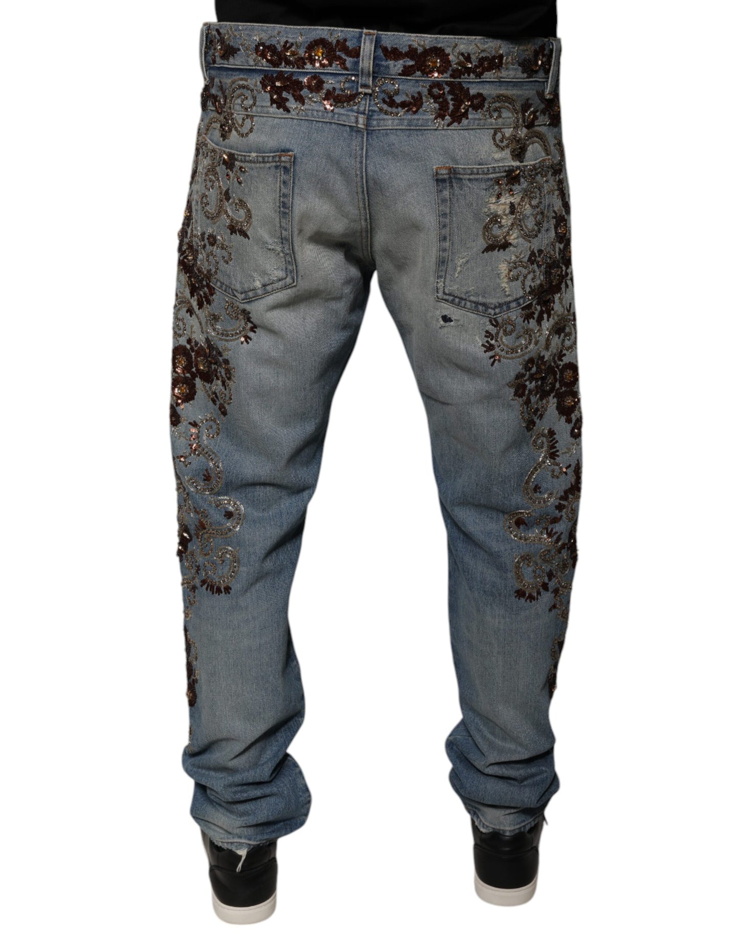 Hellblaue Skinny-Jeans mit Stickerei
