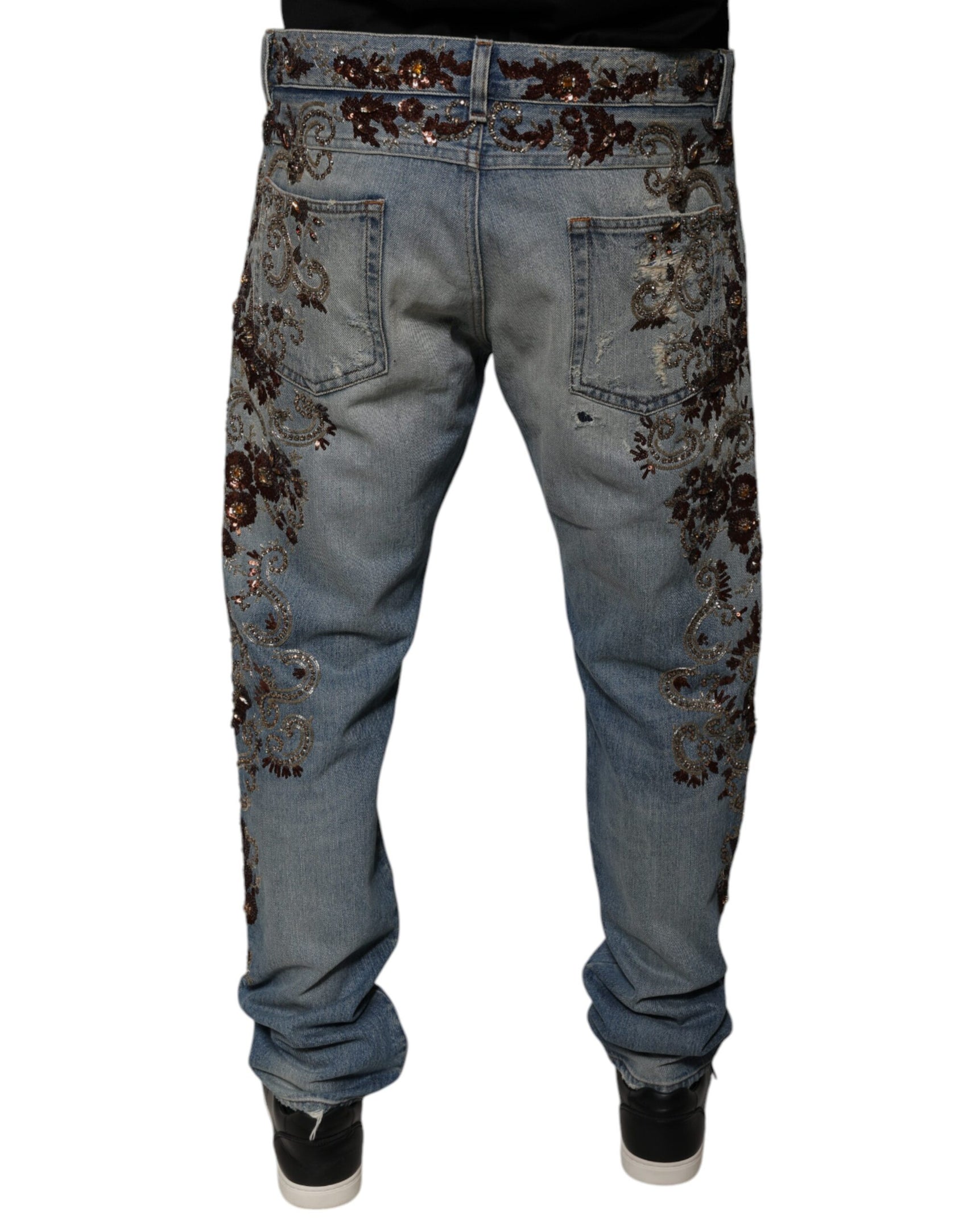 Hellblaue Skinny-Jeans mit Stickerei