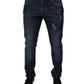 Dunkelblaue Skinny-Jeans aus Baumwoll-Logo