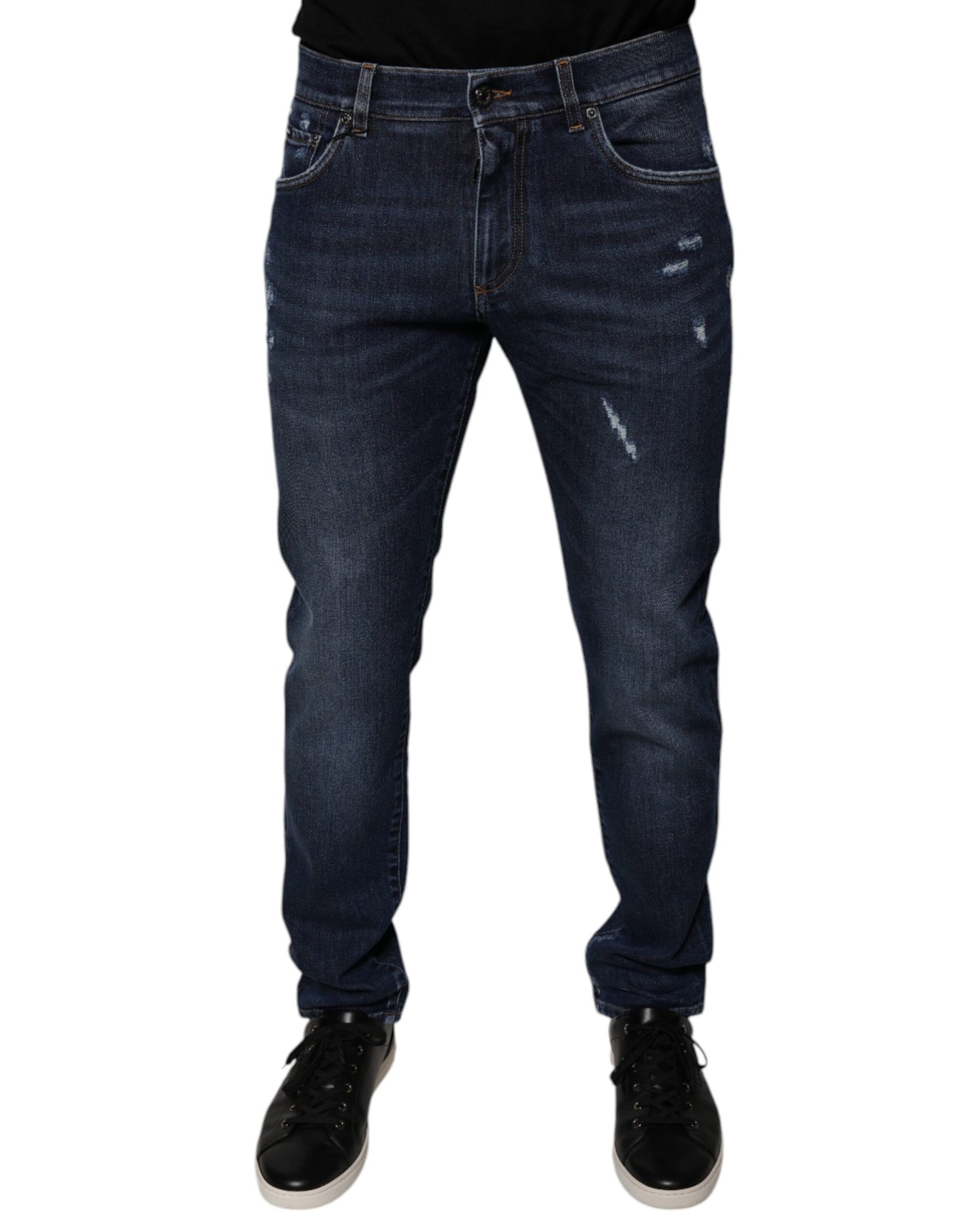 Dunkelblaue Skinny-Jeans aus Baumwoll-Logo