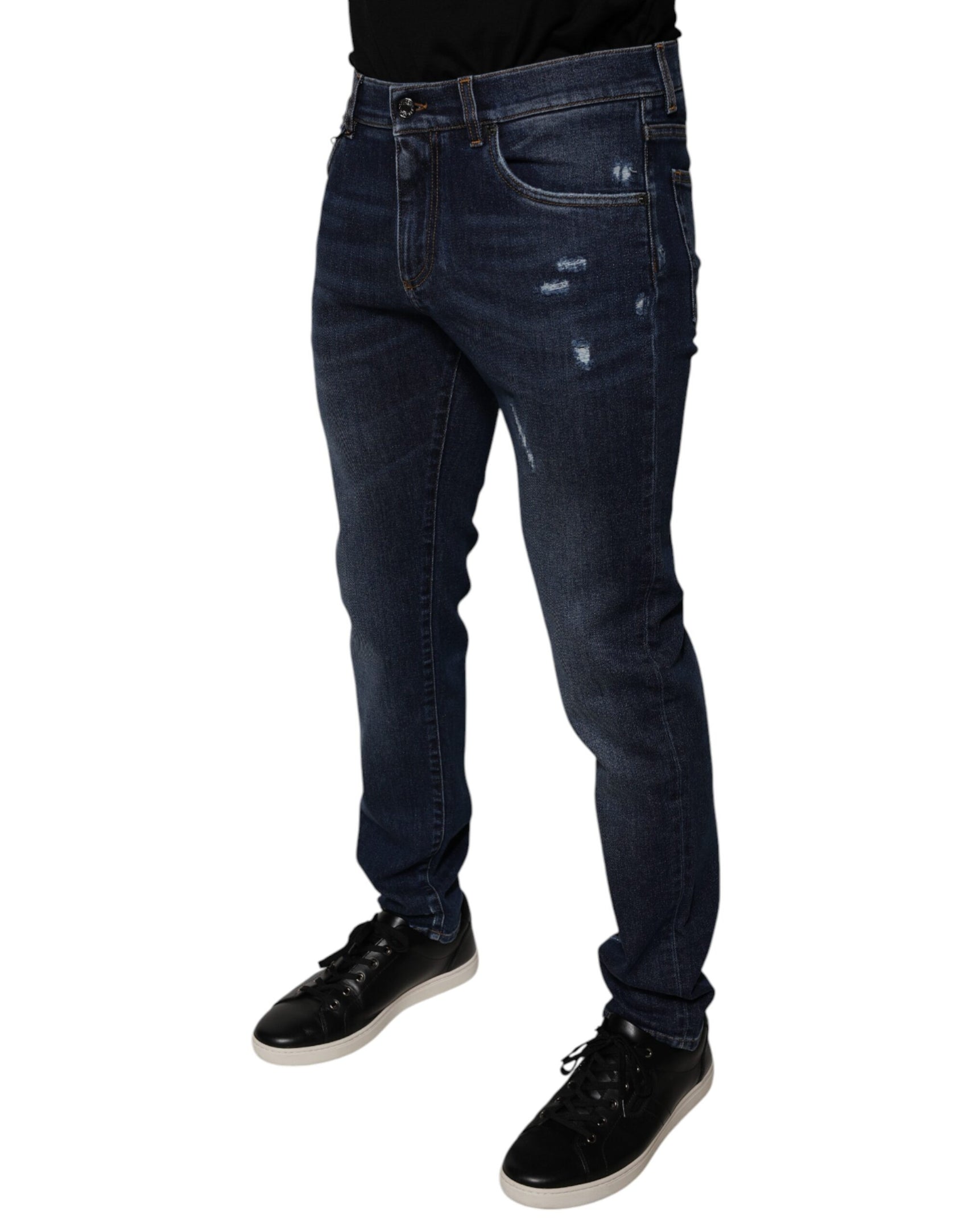 Dunkelblaue Skinny-Jeans aus Baumwoll-Logo
