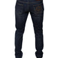 Dunkelblaue Skinny-Jeans aus Baumwoll-Logo