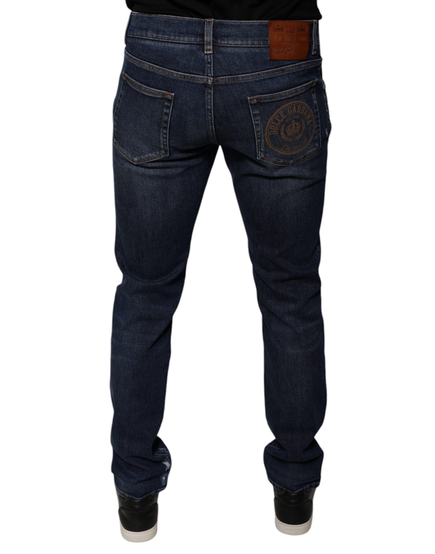 Dunkelblaue Skinny-Jeans aus Baumwoll-Logo