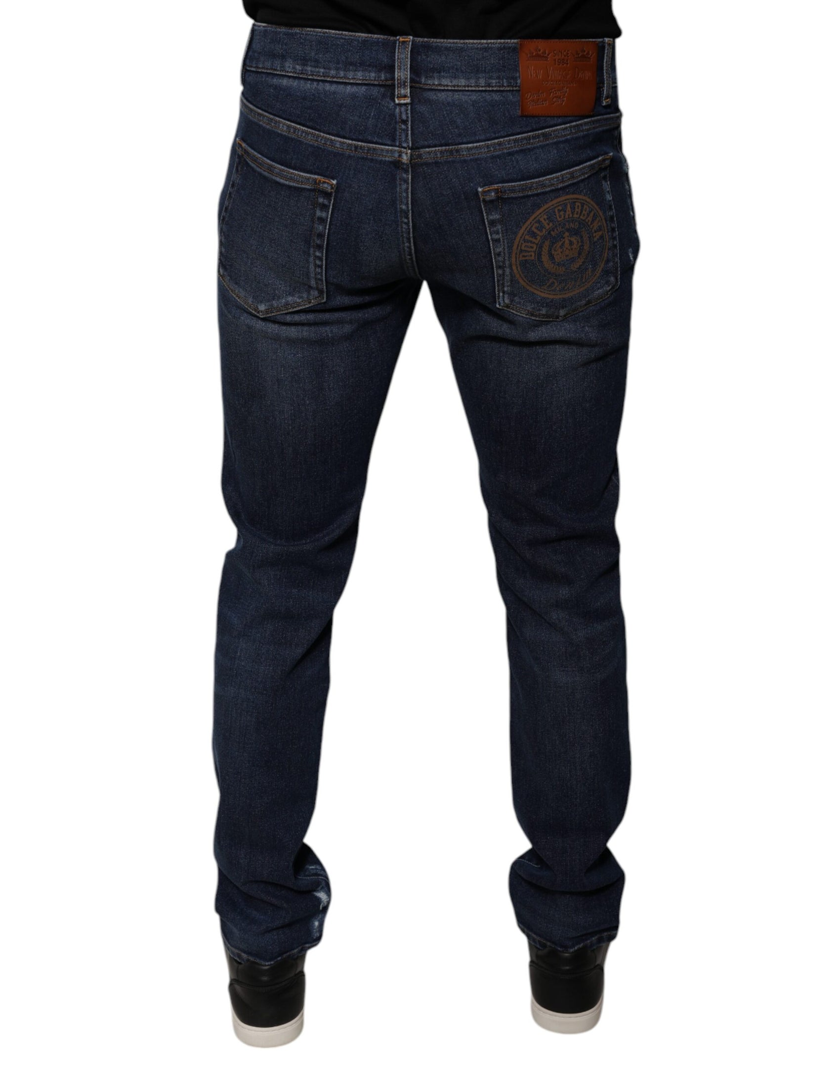 Dunkelblaue Skinny-Jeans aus Baumwoll-Logo