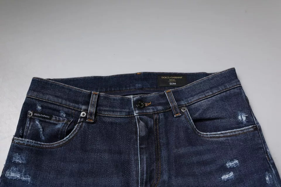 Dunkelblaue Skinny-Jeans aus Baumwoll-Logo