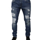 Blaue Skinny-Jeans aus zerfetzter Baumwolle