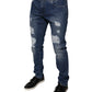 Blaue Skinny-Jeans aus zerfetzter Baumwolle