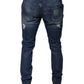Blaue Skinny-Jeans aus zerfetzter Baumwolle