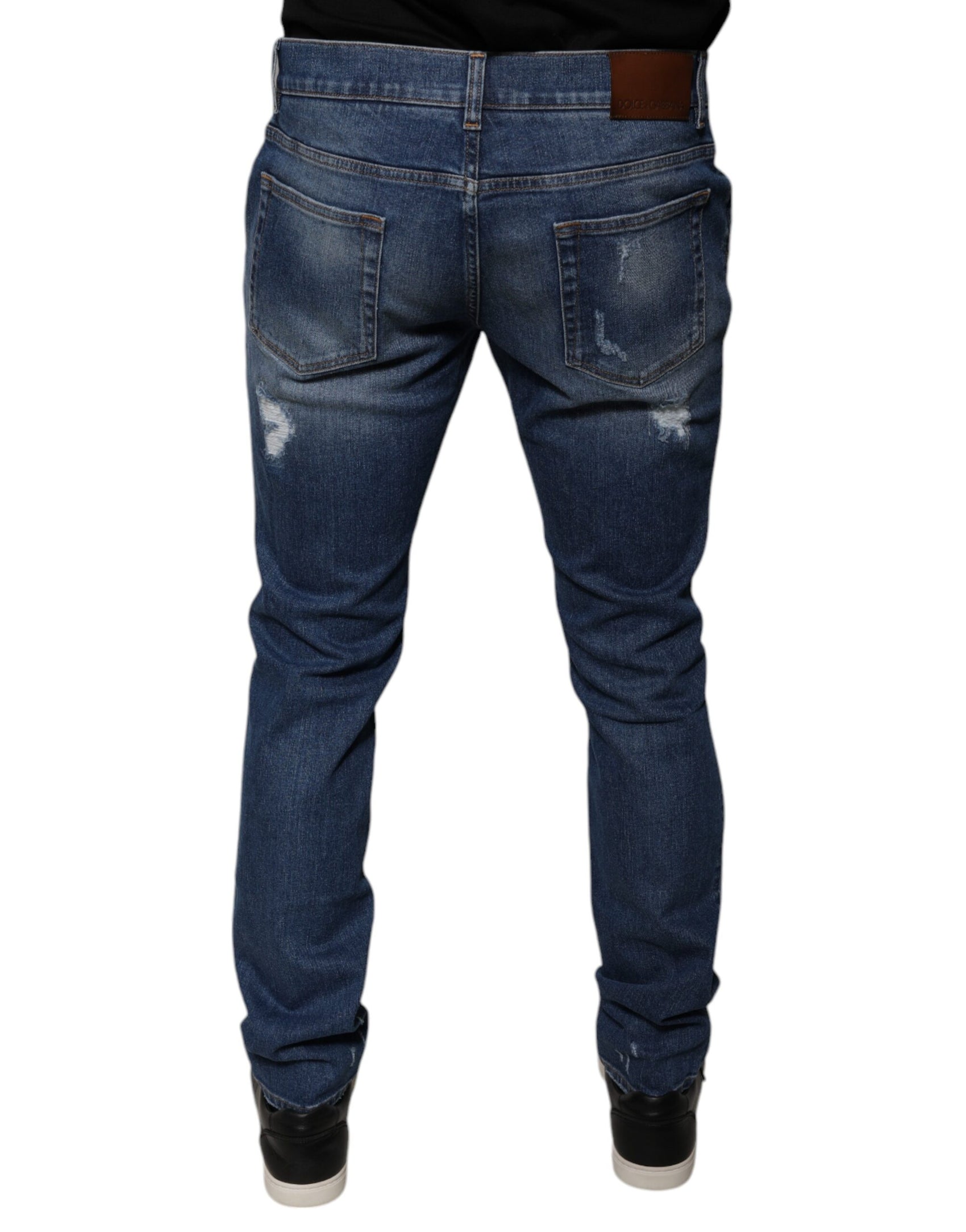 Blaue Skinny-Jeans aus zerfetzter Baumwolle