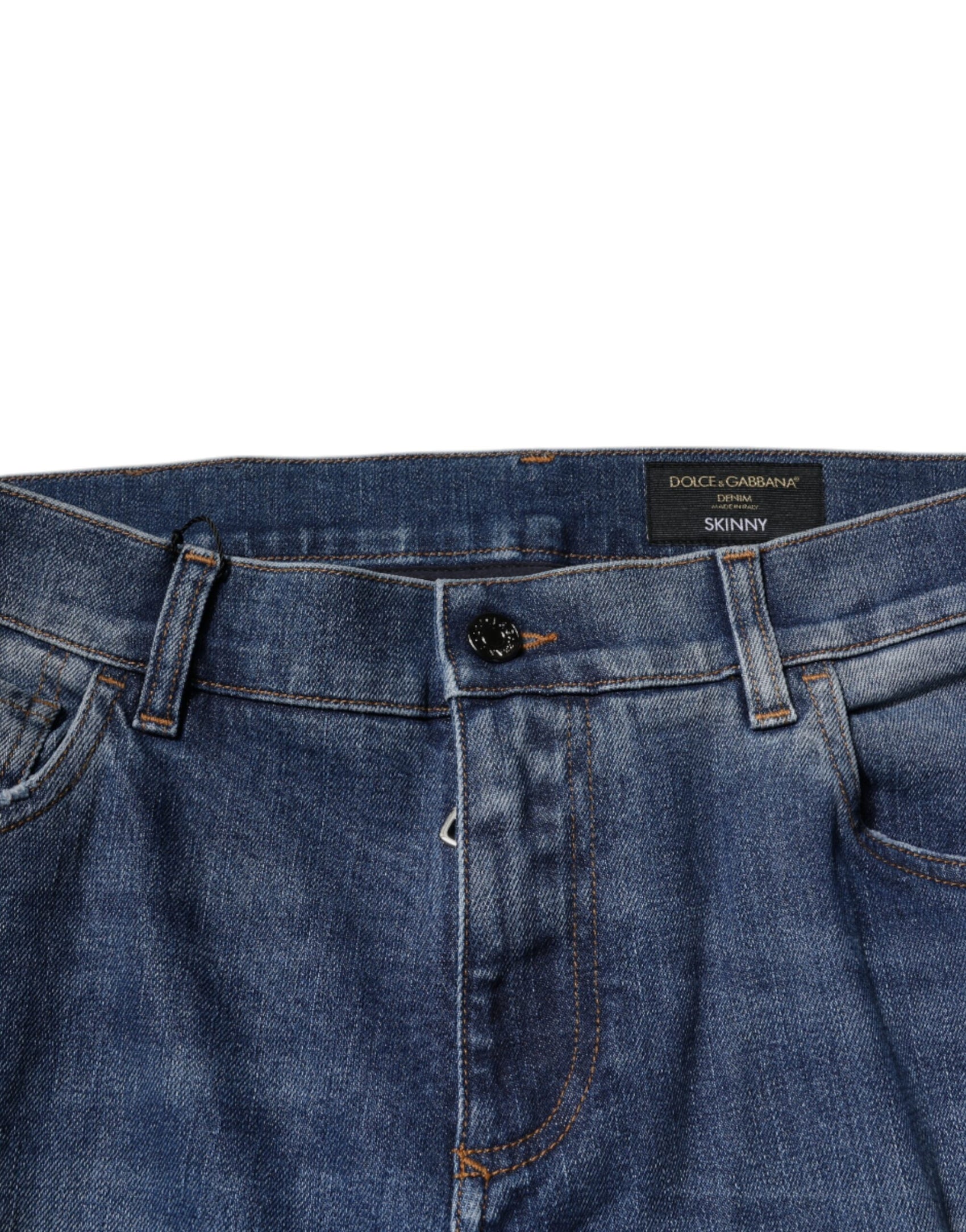 Blaue Skinny-Jeans aus zerfetzter Baumwolle