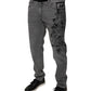 Graue Skinny-Jeans aus Baumwolle mit Grafikdruck