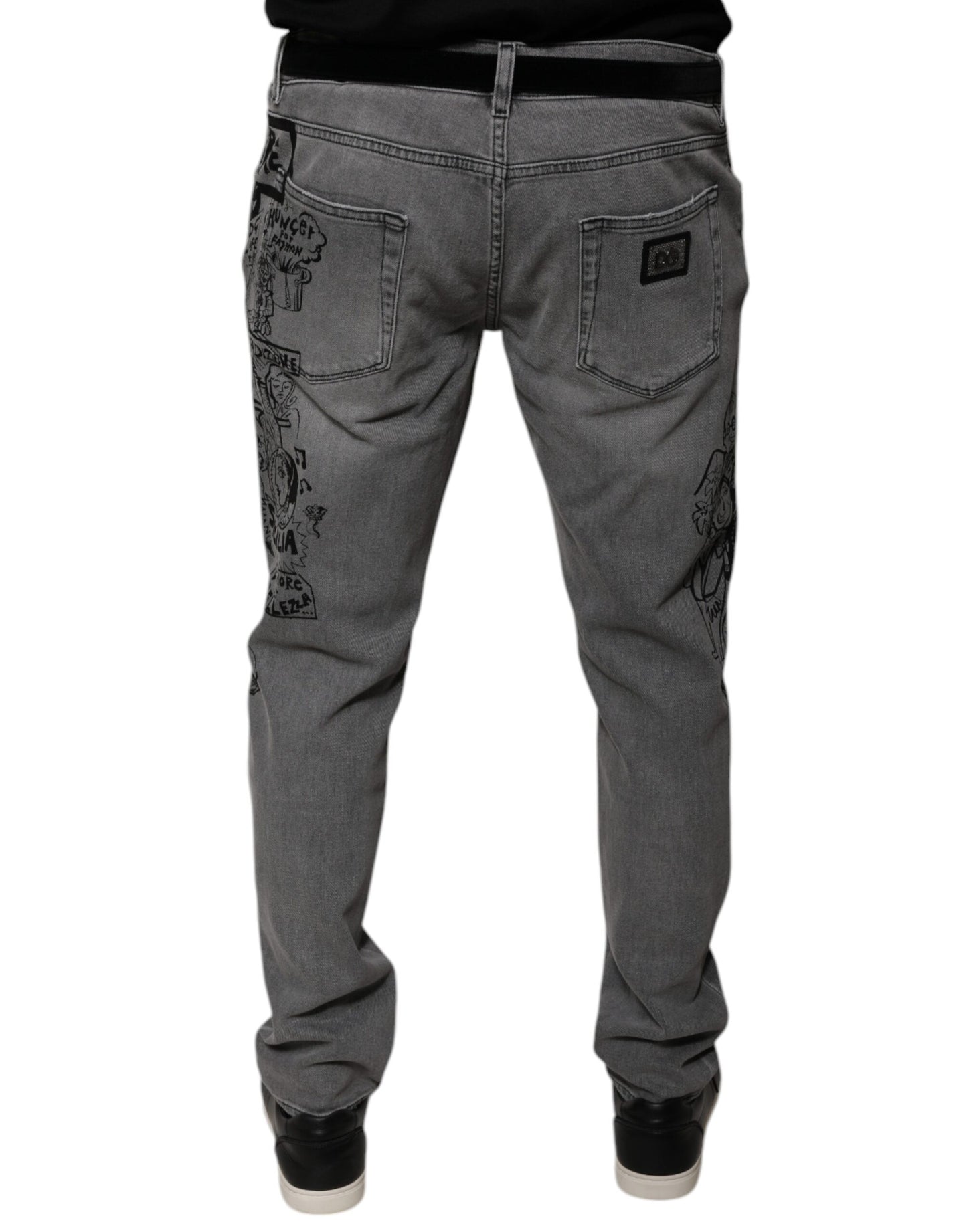 Graue Skinny-Jeans aus Baumwolle mit Grafikdruck
