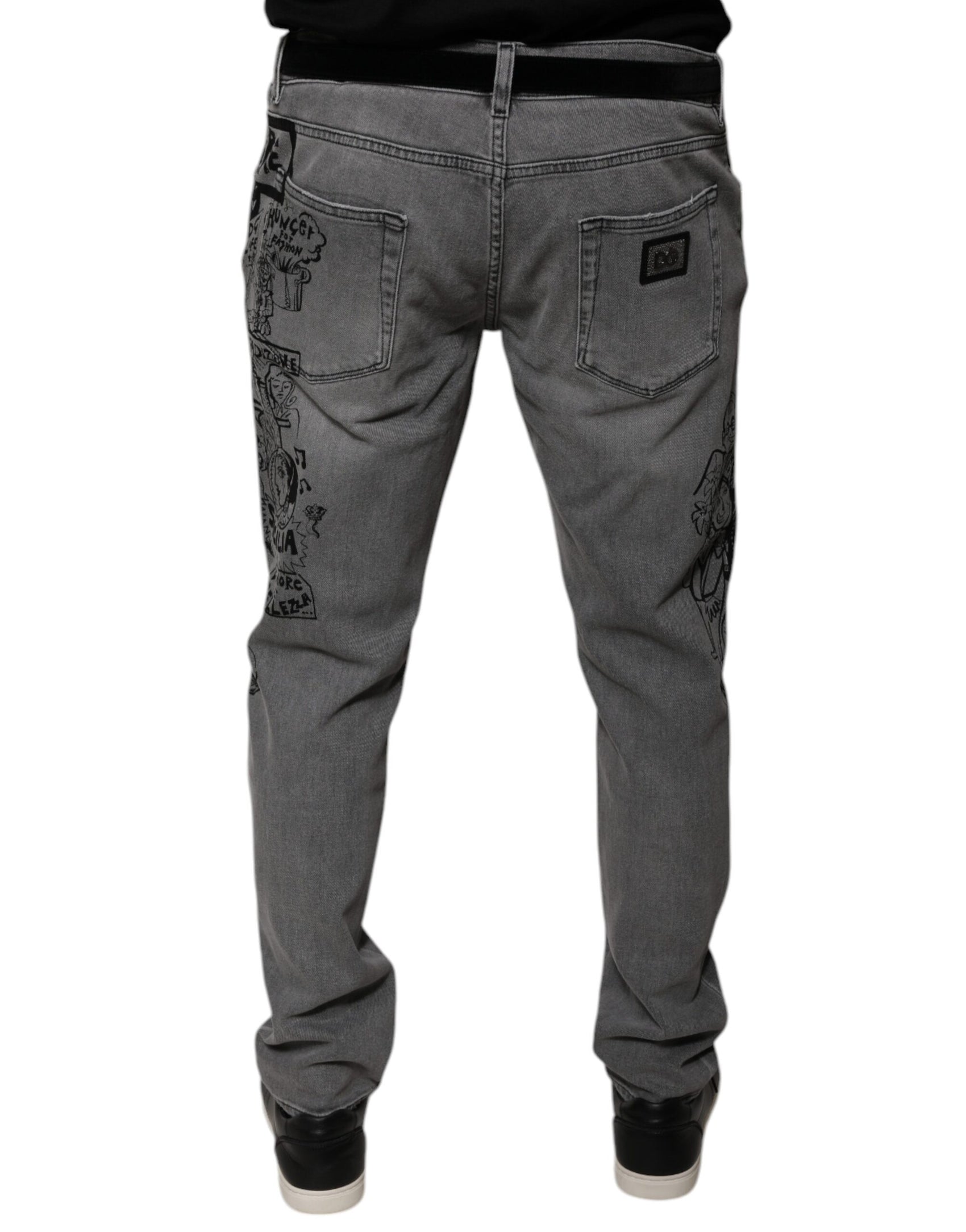 Graue Skinny-Jeans aus Baumwolle mit Grafikdruck